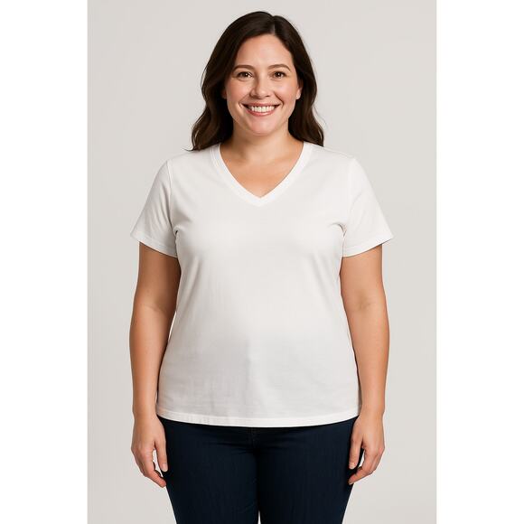 Isaac Mizrahi Essentials White Pima Cotton V-Neck Tee Shirt Women’s Size Medium - Picture 1 of 7